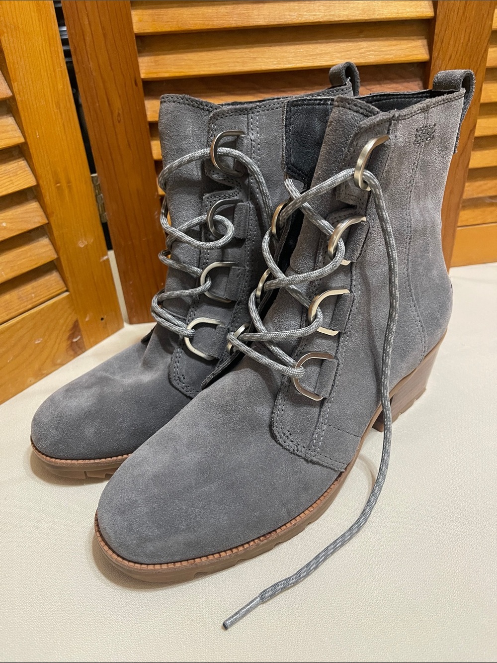 Sorel Gray Suede Lace-Up Ankle Boots